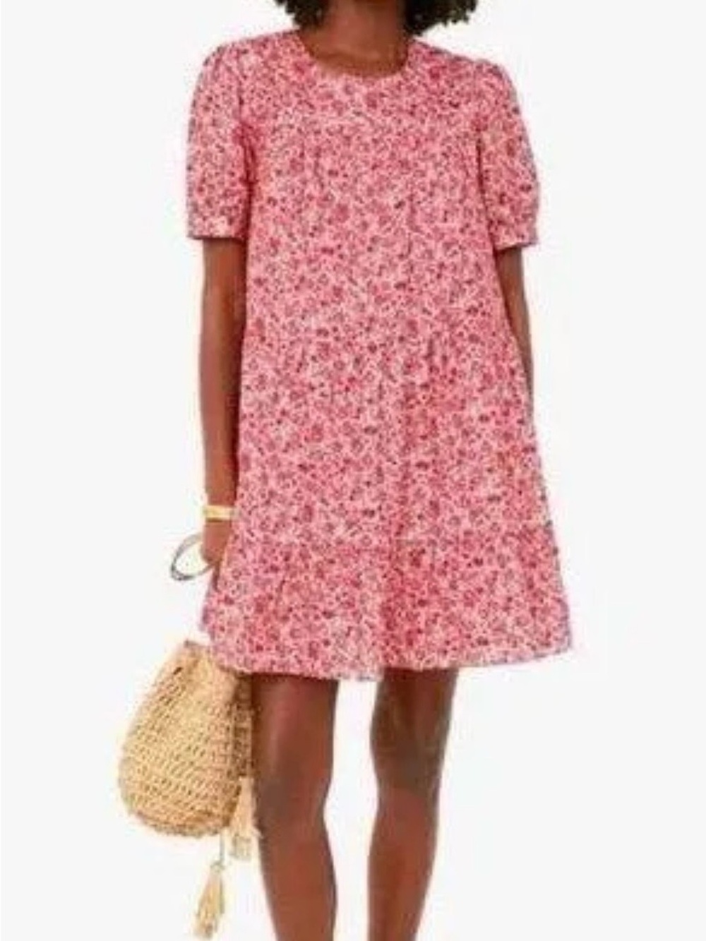 Women's Pink Floral Mini Dress with Short Sleeves